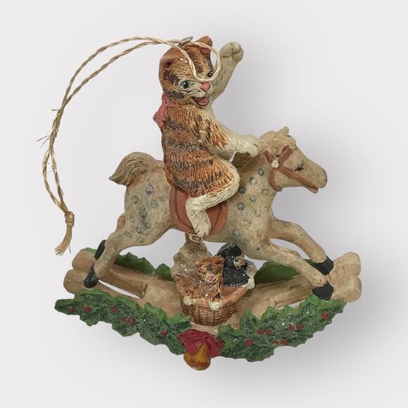 Christmas Cat Ornament Rocking Horse & resin Printed Box The Country Loft - Picture 5 of 8